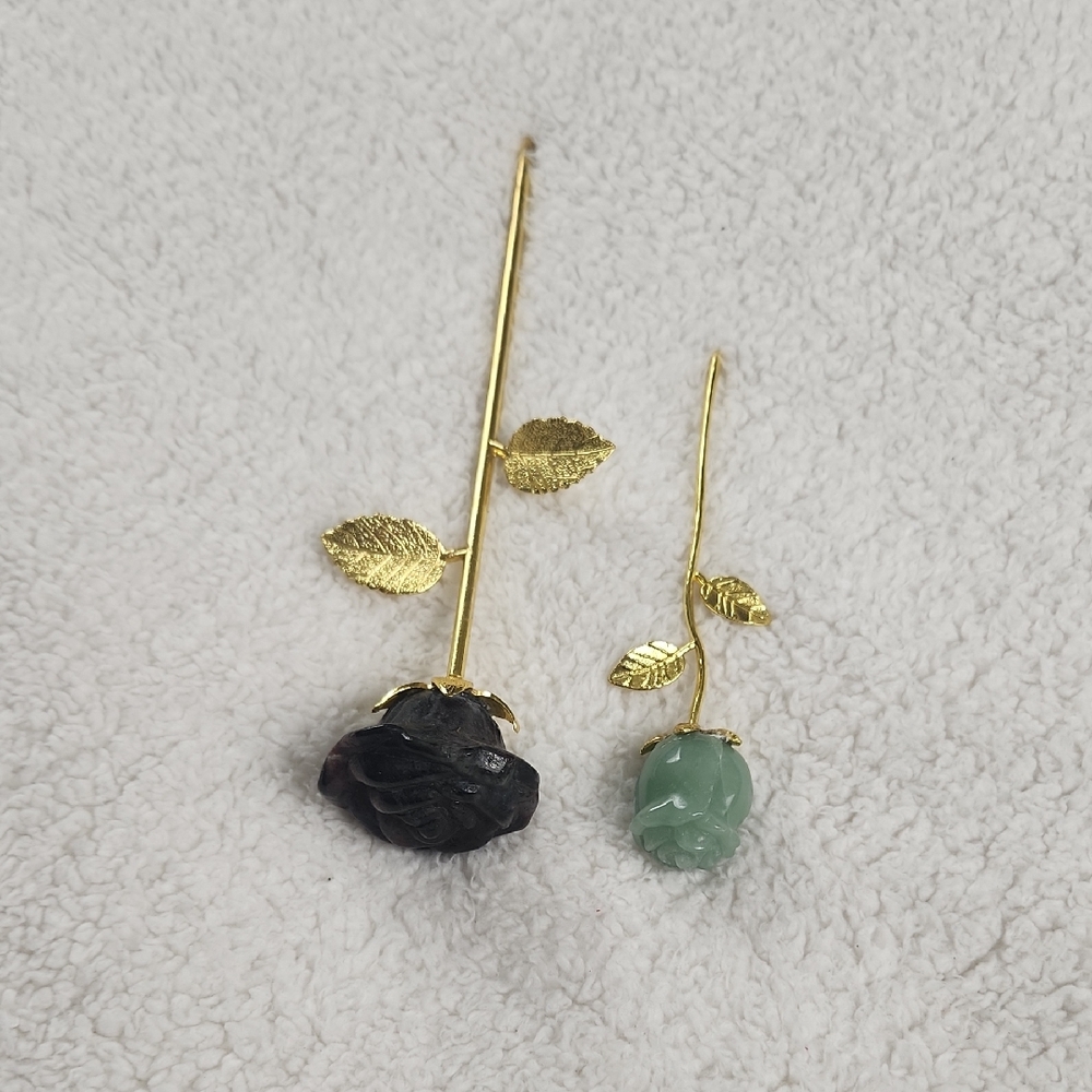 Elegant Gold Black Green Rose Set Crystal Gem Stone Decor